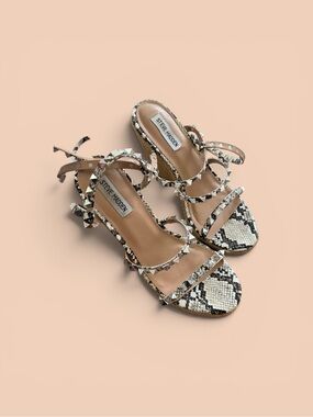 Steve Madden Snakeskin Studded Espadrille Wedges in Black and White